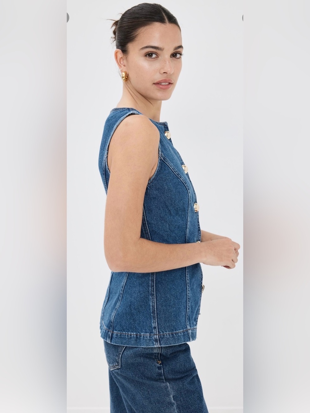 Reformation Dark Blue Denim Button-Front Jeans Ophelia denim Top NWT - Picture 6 of 12